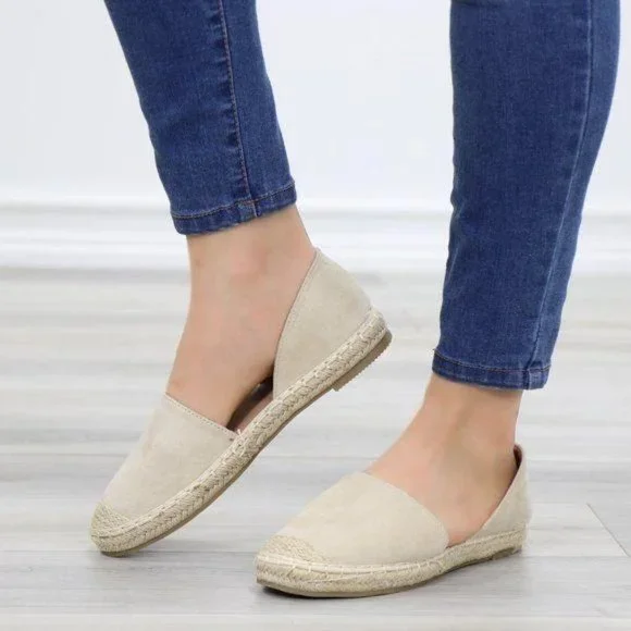 Beige Vegan Suede Flat Slip On Loafer Espadrilles - Picture 10 of 10